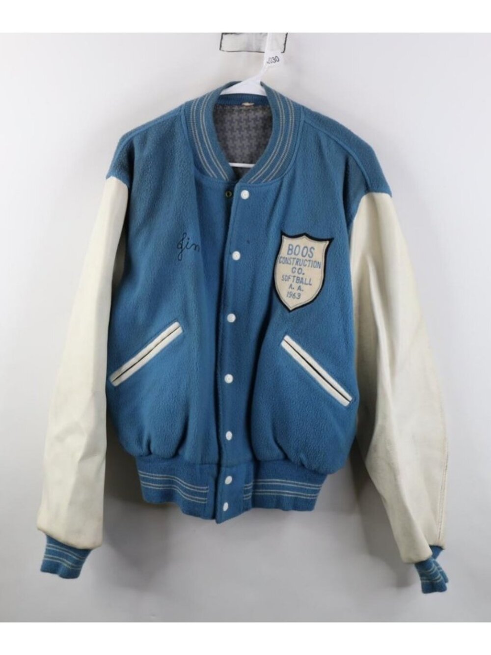 Vtg 60s Mens Large Distressed Fleece Vinyl Softball Varsity Letterman Jacket USA